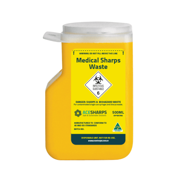 Sharps Container - Standard Non-spill 25mm, white snap-on lid