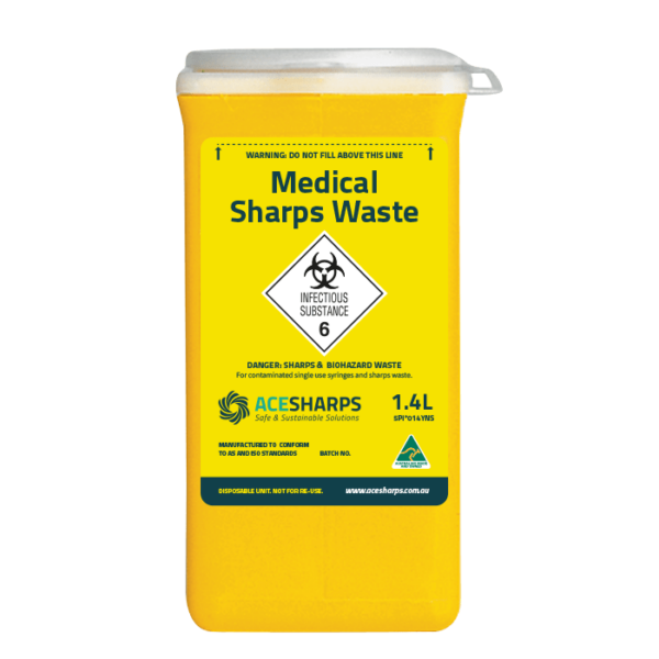 Sharps Container - Standard Non-spill 30mm, white Snap-on lid