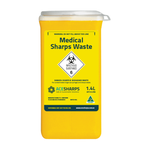 Sharps Container - Standard Non-spill 30mm, white Snap-on lid