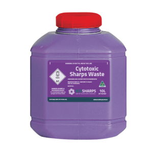 Sharps Container - Cytotoxic, Standard Non-spill 25mm x 45mm, red screw top lid