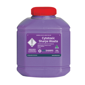 Sharps Container - Cytotoxic, Standard Non-spill 25mm x 45mm, red screw top lid