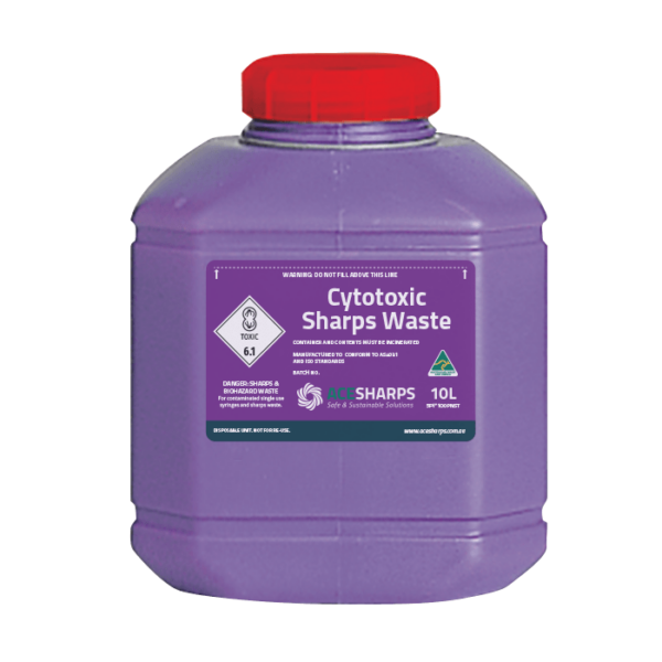 Sharps Container - Cytotoxic, Standard Non-spill 25mm x 45mm, red screw top lid