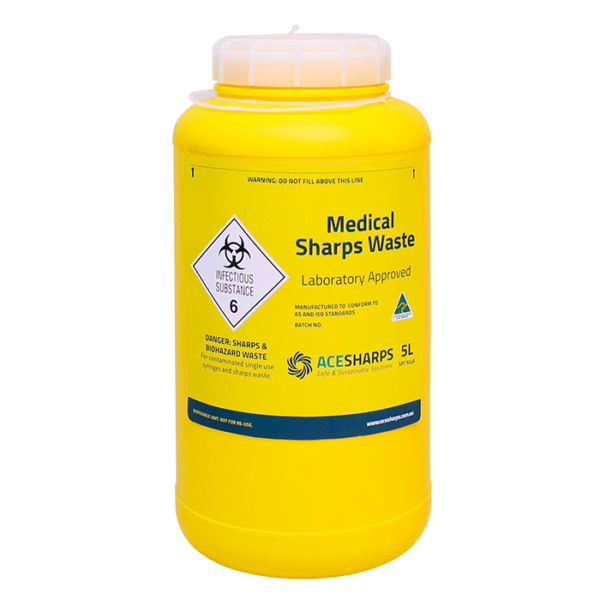 Sharps Container - Standard Non-spill 5 litre with screw top lid