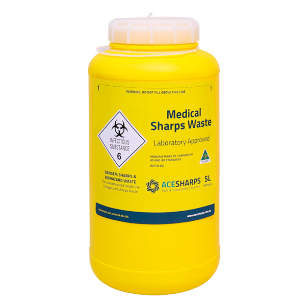 Sharps Container - Standard Non-spill 5 litre with screw top lid